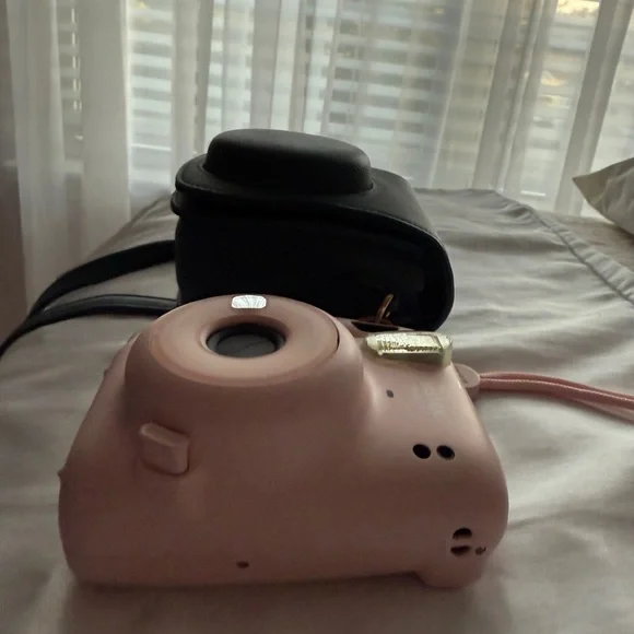 Instax Mini Pink Camera with Green Case - Picture 2 of 2